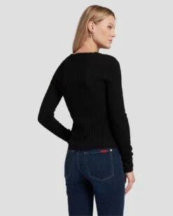 7 For All Mankind Knit Weave Top In Black -7 For All Mankind Sales 7N132D35 BLK 4