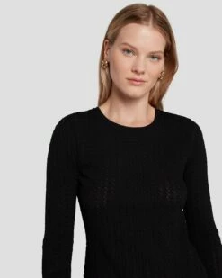 7 For All Mankind Knit Weave Top In Black -7 For All Mankind Sales 7N132D35 BLK 5