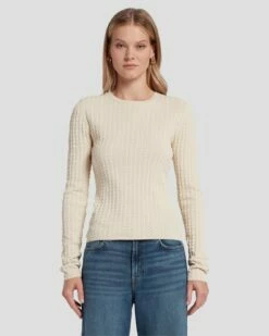 7 For All Mankind Knit Weave Top In Bone