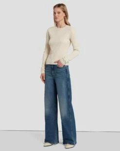 7 For All Mankind Knit Weave Top In Bone -7 For All Mankind Sales 7N132D35 BON 6