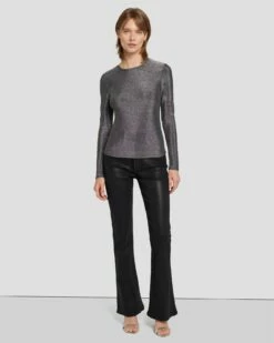 7 For All Mankind Long Sleeve Shimmer Top In Gunmetal -7 For All Mankind Sales 7N260F40 GNM 3