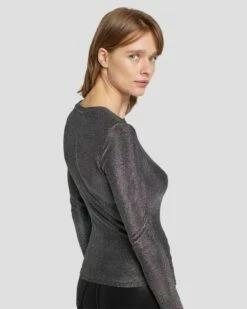 7 For All Mankind Long Sleeve Shimmer Top In Gunmetal -7 For All Mankind Sales 7N260F40 GNM 5