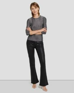 7 For All Mankind Long Sleeve Shimmer Top In Gunmetal -7 For All Mankind Sales 7N260F40 GNM 6