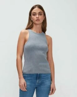 7 For All Mankind Racerback Tank In Soft Slate