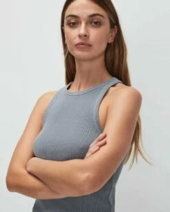 7 For All Mankind Racerback Tank In Soft Slate -7 For All Mankind Sales 7N278C59 SSL 03
