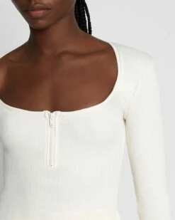 7 For All Mankind Quarter Zip Ribbed Top In Antique White -7 For All Mankind Sales 7N331F08 ANW 3