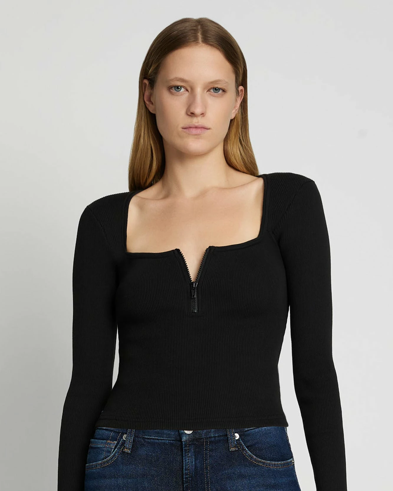 7 For All Mankind Quarter Zip Ribbed Top In Moonless Night 3 7 For All Mankind Quarter Zip Ribbed Top In Moonless Night
