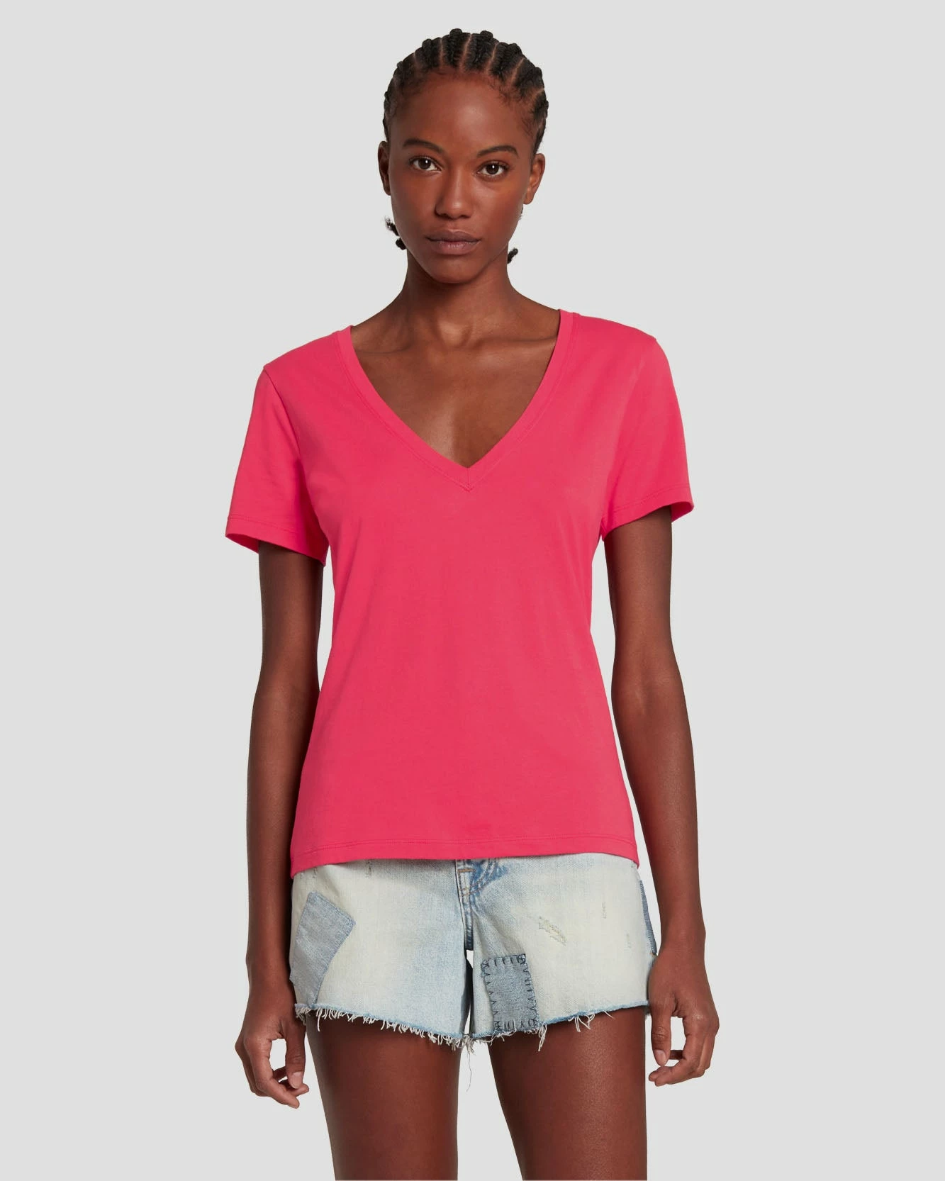 7 For All Mankind Easy V-Neck In Geranium 3 7 For All Mankind Easy V-Neck In Geranium