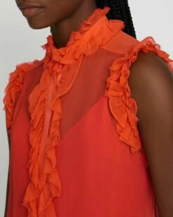 7 For All Mankind Silk Sleeveless Ruffle Top In Koi -7 For All Mankind Sales 7N480D45 KOI 3