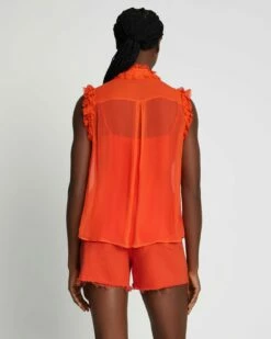 7 For All Mankind Silk Sleeveless Ruffle Top In Koi -7 For All Mankind Sales 7N480D45 KOI 4