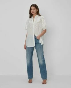 7 For All Mankind Puff Sleeve Tunic In White -7 For All Mankind Sales 7N534D52 WHT 04