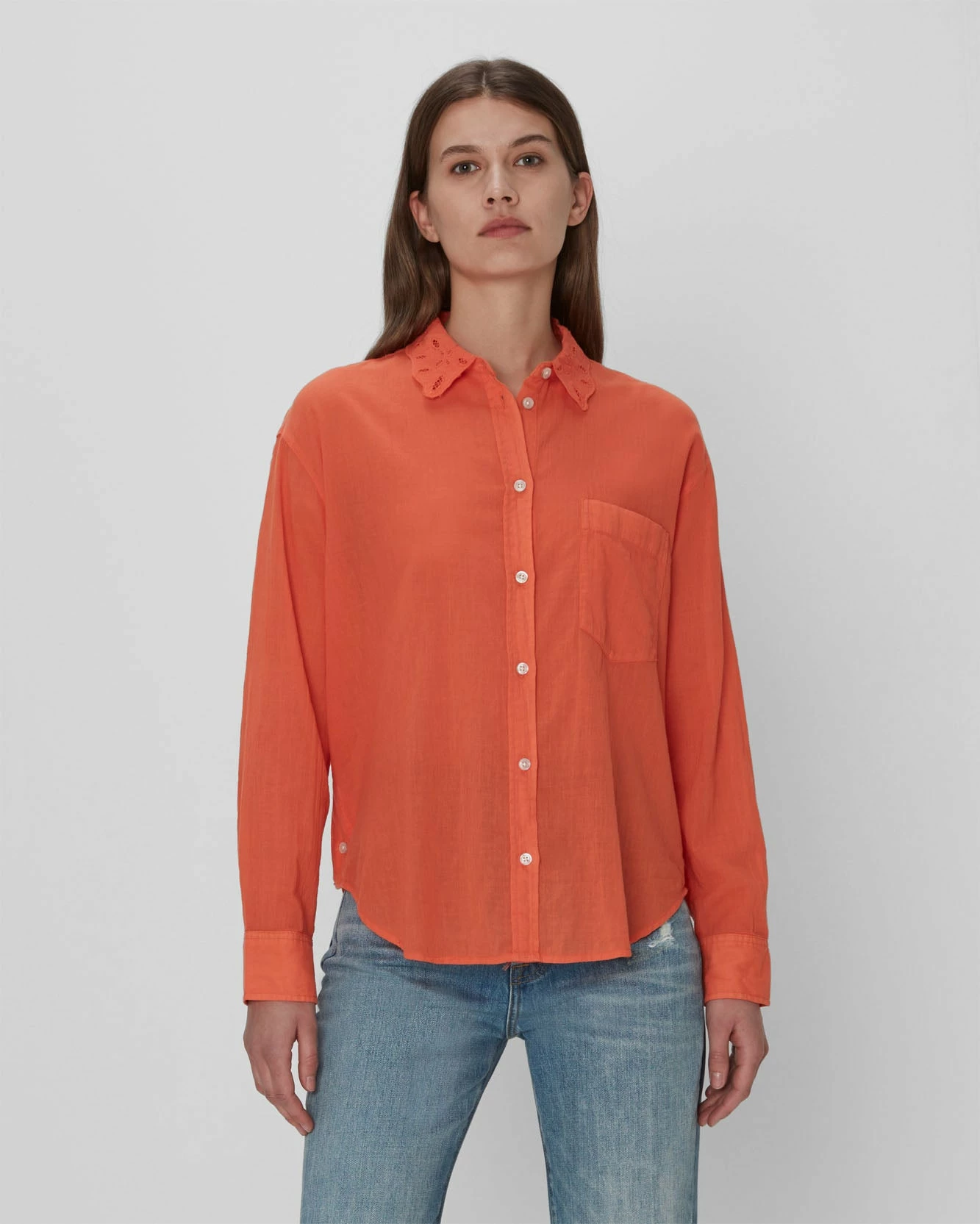 7 For All Mankind Eyelet Classic Shirt In Tigerlily 3 7 For All Mankind Eyelet Classic Shirt In Tigerlily