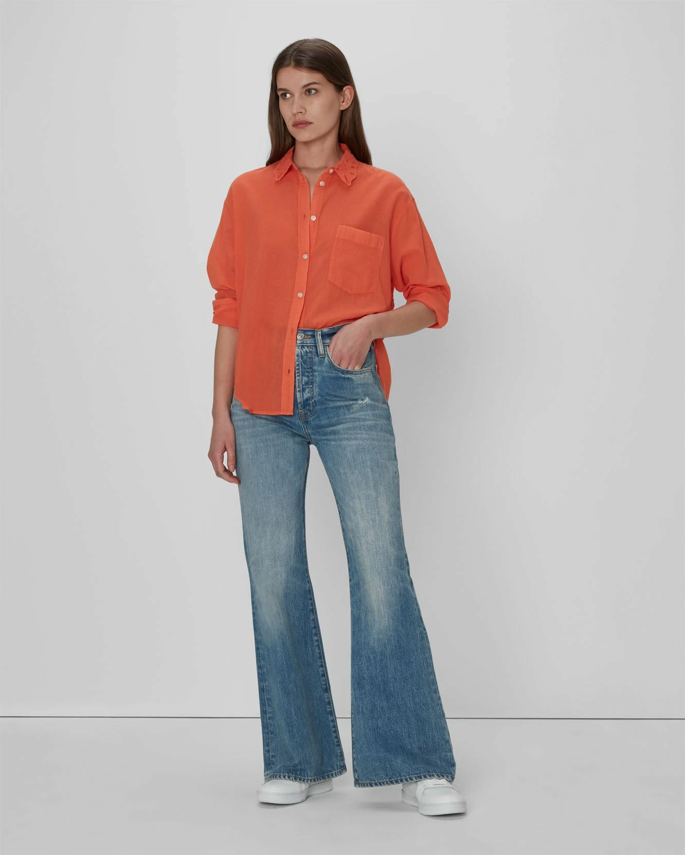 7 For All Mankind Eyelet Classic Shirt In Tigerlily 6 7 For All Mankind Eyelet Classic Shirt In Tigerlily - Image 4