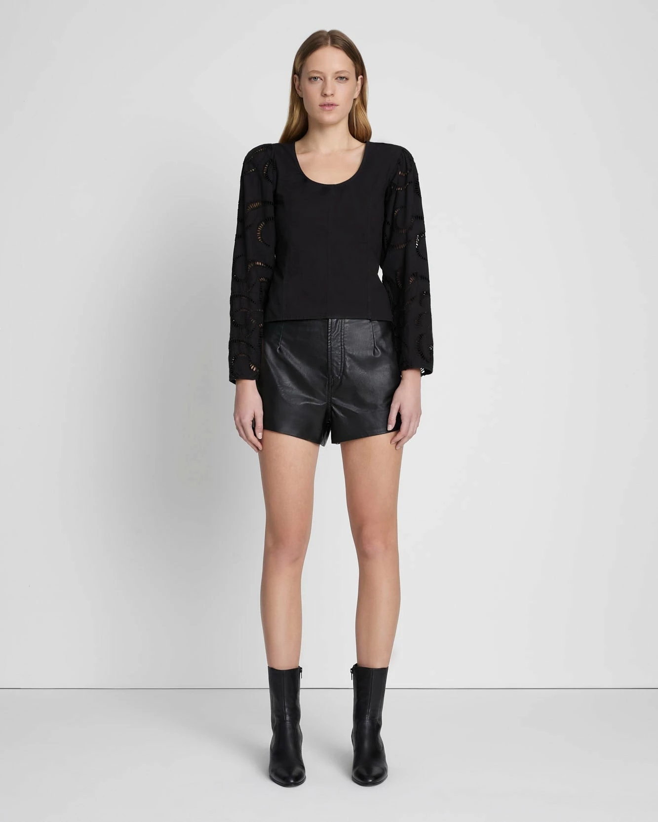 7 For All Mankind Balloon Sleeve Eyelet Top In Black 4 7 For All Mankind Balloon Sleeve Eyelet Top In Black - Image 2