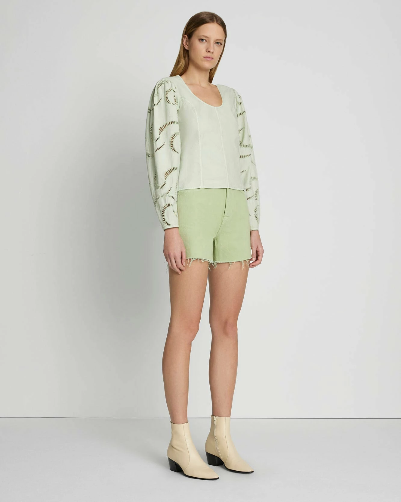 7 For All Mankind Balloon Sleeve Eyelet Top In Seafoam 4 7 For All Mankind Balloon Sleeve Eyelet Top In Seafoam - Image 2