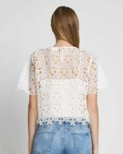 7 For All Mankind Star Lace Cropped Tee In Antique White -7 For All Mankind Sales 7N566F11 ANW 4
