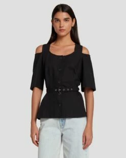 7 For All Mankind Tailored Off The Shoulder Top In Black
