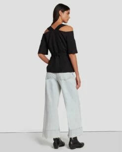 7 For All Mankind Tailored Off The Shoulder Top In Black -7 For All Mankind Sales 7N570F31 BLK 4