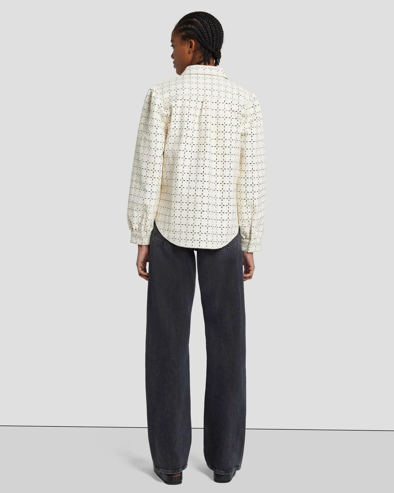 7 For All Mankind Faux Leather Eyelet Classic Shirt In Cream 6 7 For All Mankind Faux Leather Eyelet Classic Shirt In Cream - Image 4
