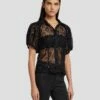 7 For All Mankind Lace Puff Sheer Blouse In Black -7 For All Mankind Sales 7N573D67 BLK 1
