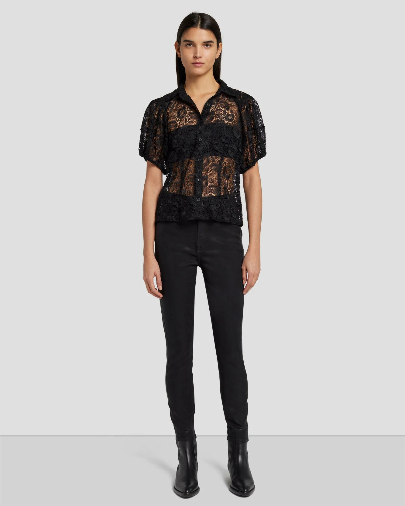 7 For All Mankind Lace Puff Sheer Blouse In Black 4 7 For All Mankind Lace Puff Sheer Blouse In Black - Image 2