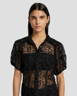 7 For All Mankind Lace Puff Sheer Blouse In Black 9 7 For All Mankind Lace Puff Sheer Blouse In Black -7 For All Mankind Sales 7N573D67 BLK 3