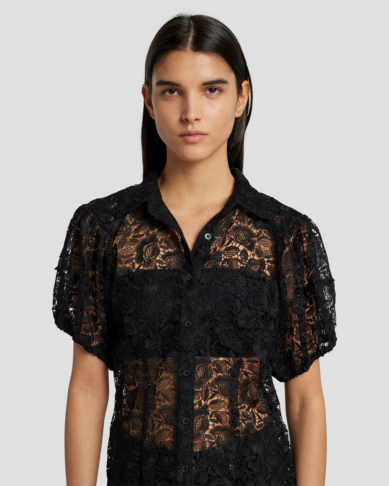 7 For All Mankind Lace Puff Sheer Blouse In Black 5 7 For All Mankind Lace Puff Sheer Blouse In Black - Image 3