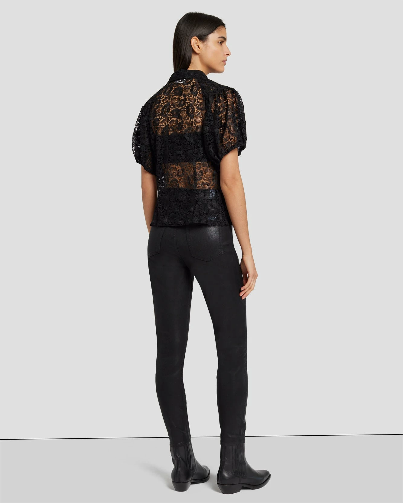 7 For All Mankind Lace Puff Sheer Blouse In Black 6 7 For All Mankind Lace Puff Sheer Blouse In Black - Image 4