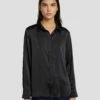 7 For All Mankind Satin Button Up Shirt In Black -7 For All Mankind Sales 7N574F42 BLK 1