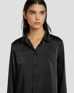 7 For All Mankind Satin Button Up Shirt In Black -7 For All Mankind Sales 7N574F42 BLK 5