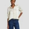 7 For All Mankind Satin Button Up Shirt In Cream -7 For All Mankind Sales 7N574F42 CRM 1