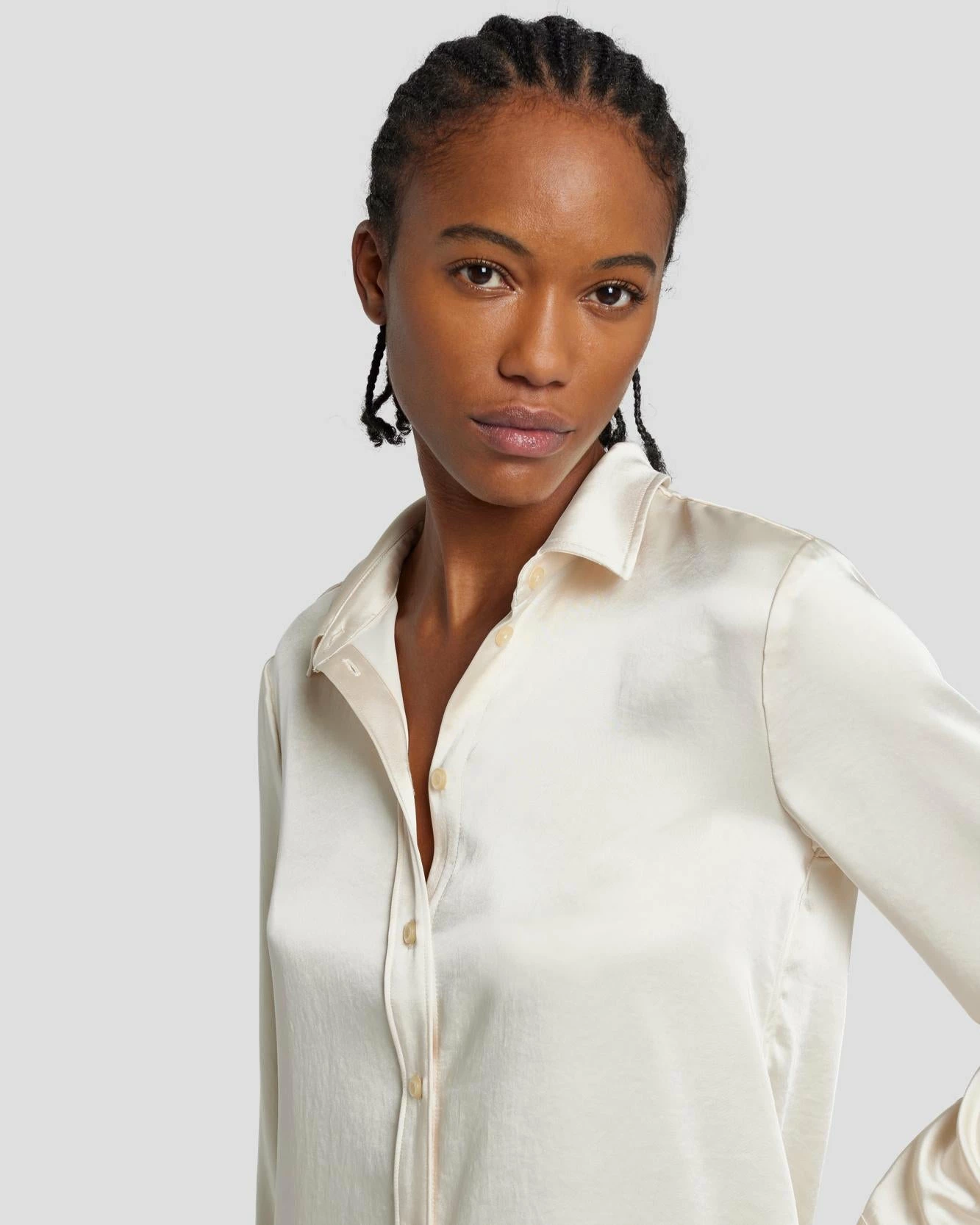 7 For All Mankind Satin Button Up Shirt In Cream 6 7 For All Mankind Satin Button Up Shirt In Cream - Image 4