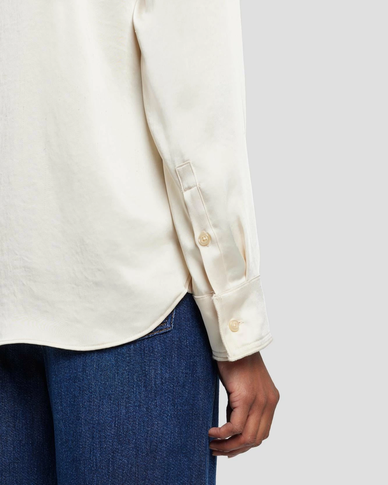 7 For All Mankind Satin Button Up Shirt In Cream 8 7 For All Mankind Satin Button Up Shirt In Cream - Image 6