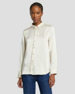7 For All Mankind Satin Button Up Shirt In Cream 15 7 For All Mankind Satin Button Up Shirt In Cream -7 For All Mankind Sales 7N574F42 CRM 6