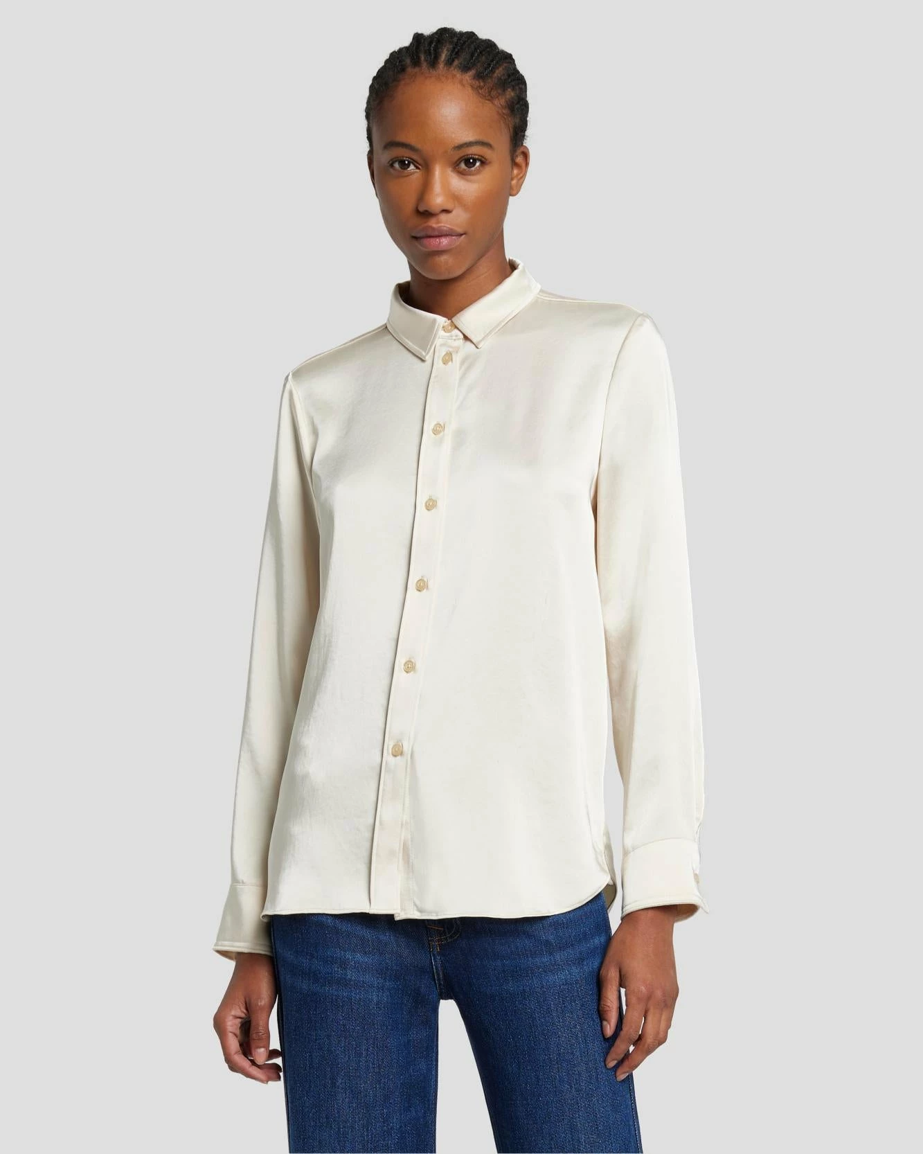 7 For All Mankind Satin Button Up Shirt In Cream 9 7 For All Mankind Satin Button Up Shirt In Cream - Image 7