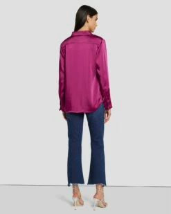 7 For All Mankind Satin Button Up Shirt In Raspberry 11 7 For All Mankind Satin Button Up Shirt In Raspberry -7 For All Mankind Sales 7N574F42 RBR 4