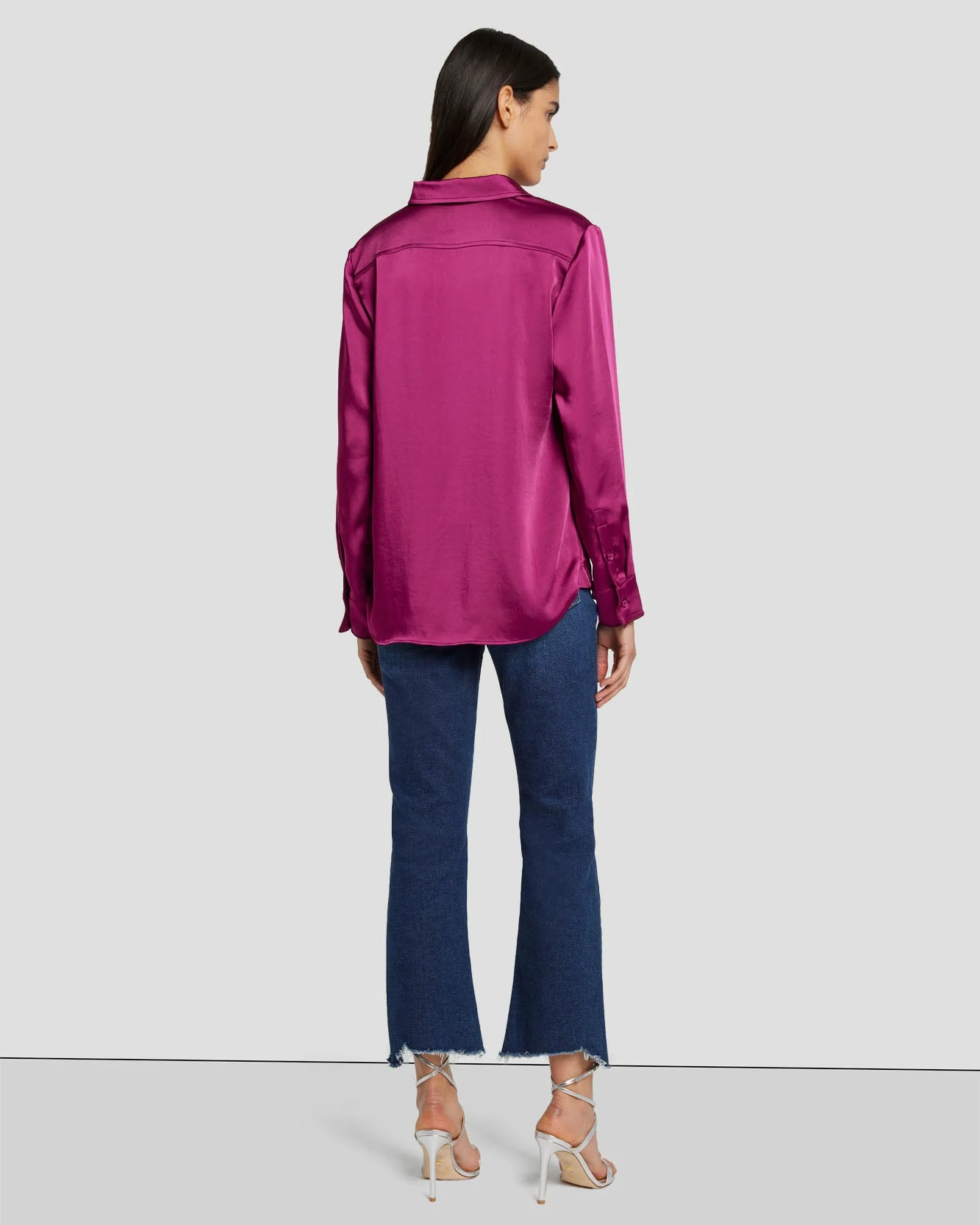 7 For All Mankind Satin Button Up Shirt In Raspberry 6 7 For All Mankind Satin Button Up Shirt In Raspberry - Image 4