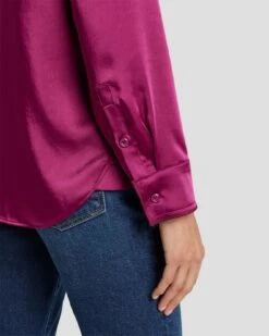 7 For All Mankind Satin Button Up Shirt In Raspberry 12 7 For All Mankind Satin Button Up Shirt In Raspberry -7 For All Mankind Sales 7N574F42 RBR 5