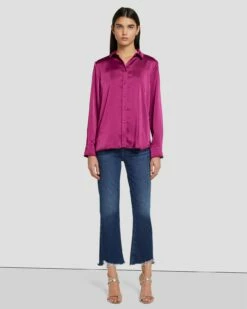 7 For All Mankind Satin Button Up Shirt In Raspberry 13 7 For All Mankind Satin Button Up Shirt In Raspberry -7 For All Mankind Sales 7N574F42 RBR 6