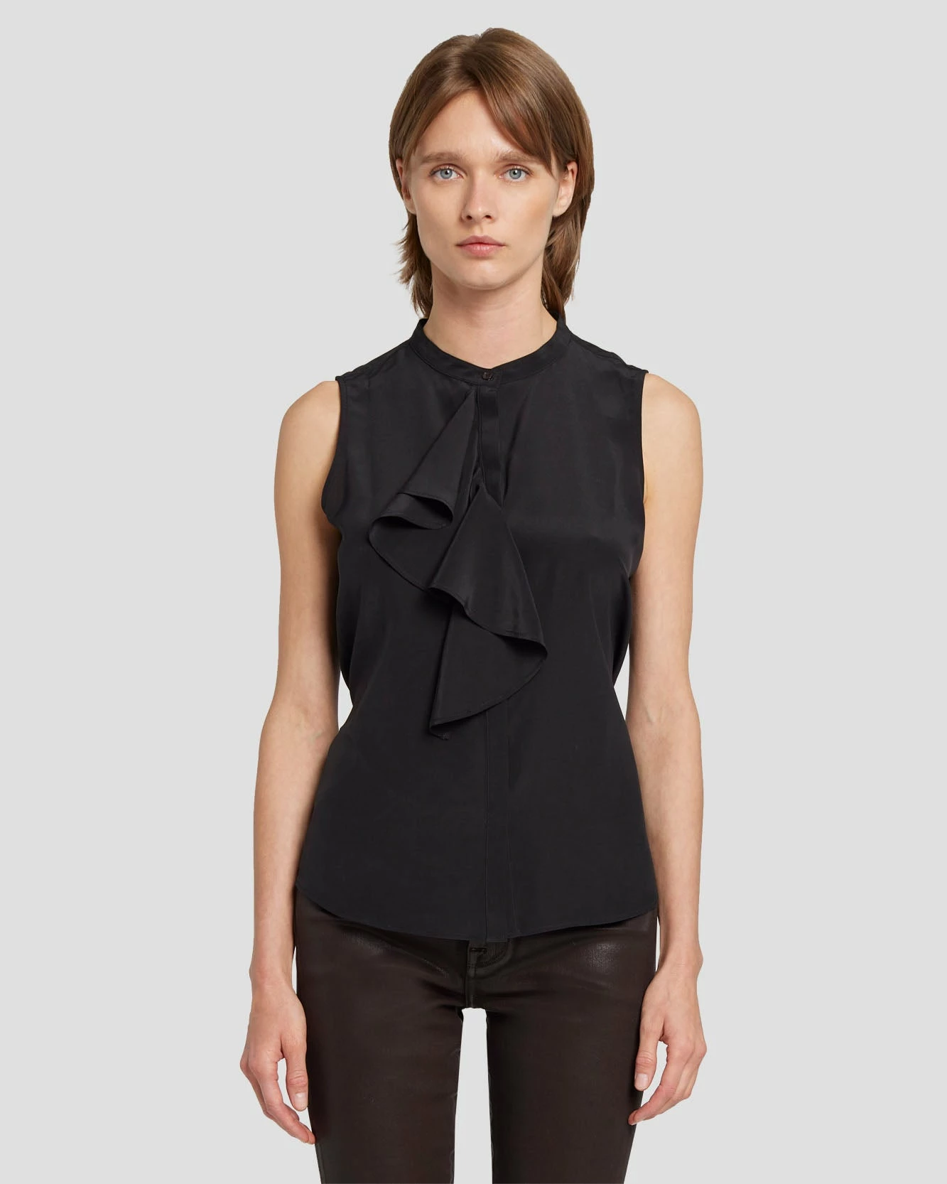 7 For All Mankind Silk Sleeveless Ruffle Blouse In Black 3 7 For All Mankind Silk Sleeveless Ruffle Blouse In Black