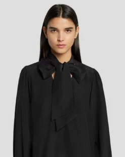 7 For All Mankind Silk Tie Neck Blouse In Black -7 For All Mankind Sales 7N576F49 BLK 3