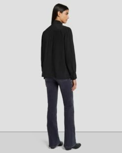 7 For All Mankind Silk Tie Neck Blouse In Black -7 For All Mankind Sales 7N576F49 BLK 4