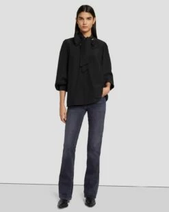 7 For All Mankind Silk Tie Neck Blouse In Black -7 For All Mankind Sales 7N576F49 BLK 6