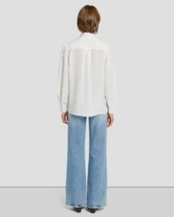 7 For All Mankind Silk Tie Neck Blouse In Cream -7 For All Mankind Sales 7N576F49 CRM 4