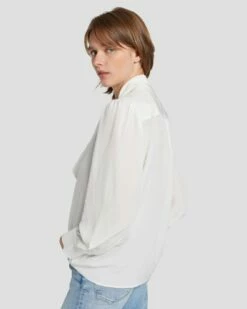 7 For All Mankind Silk Tie Neck Blouse In Cream -7 For All Mankind Sales 7N576F49 CRM 5