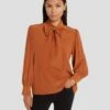 7 For All Mankind Silk Tie Neck Blouse In Ginger -7 For All Mankind Sales 7N576F49 GIN 1