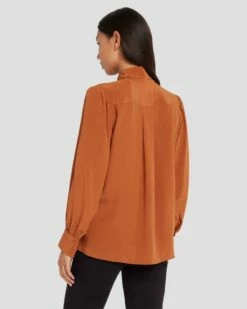 7 For All Mankind Silk Tie Neck Blouse In Ginger -7 For All Mankind Sales 7N576F49 GIN 4