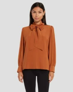 7 For All Mankind Silk Tie Neck Blouse In Ginger -7 For All Mankind Sales 7N576F49 GIN 5