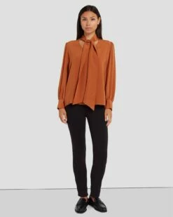 7 For All Mankind Silk Tie Neck Blouse In Ginger -7 For All Mankind Sales 7N576F49 GIN 6