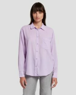 7 For All Mankind Classic Button Up Shirt In Lavender